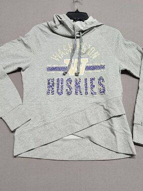 Washington Huskies Womens Hoodie Sweatshirt Large Gray Glitter Logo Cotton 126
